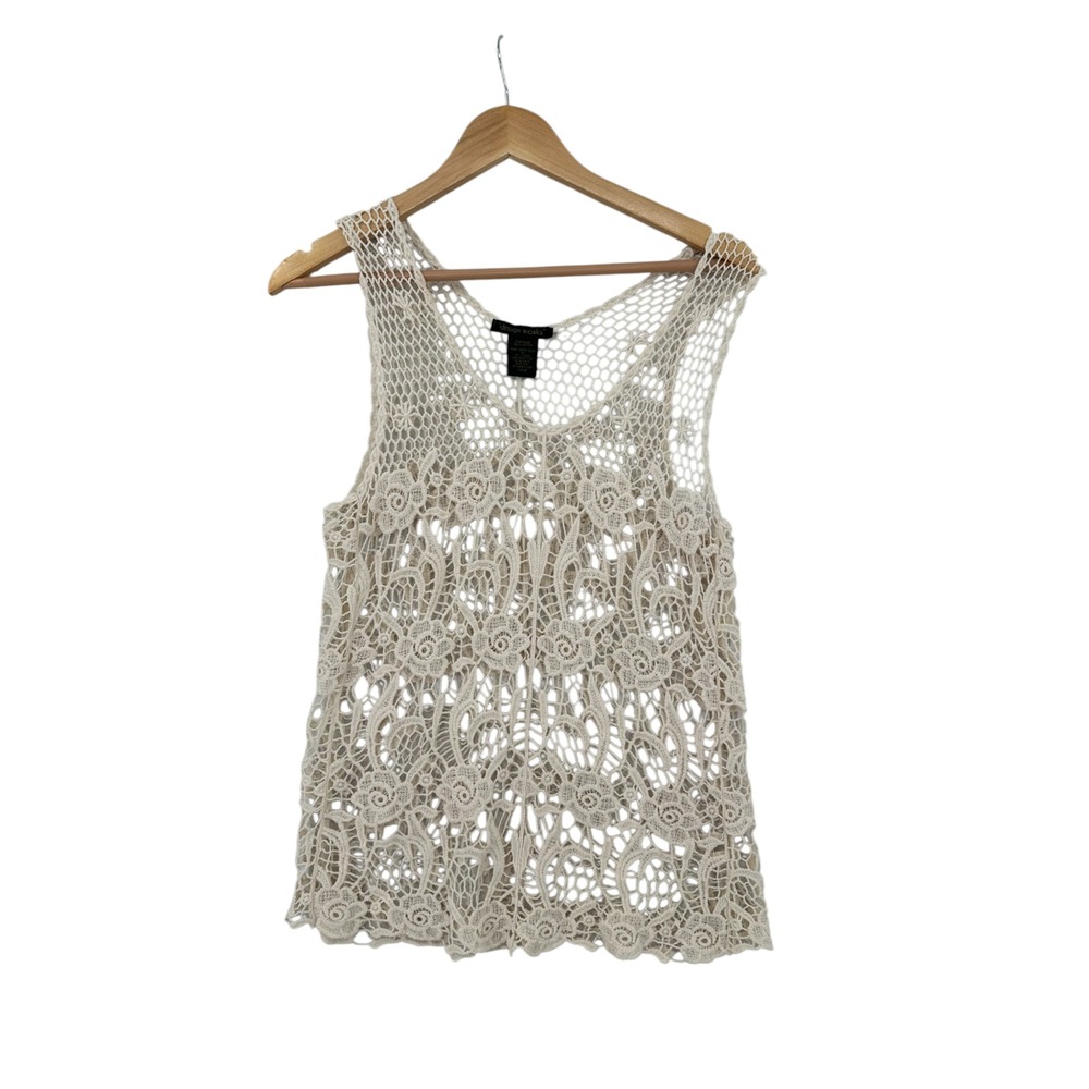 Design Works Crochet Lace Tank Top Womens Sz L Y2K 90s Cottagecore‎ Boho Hippie